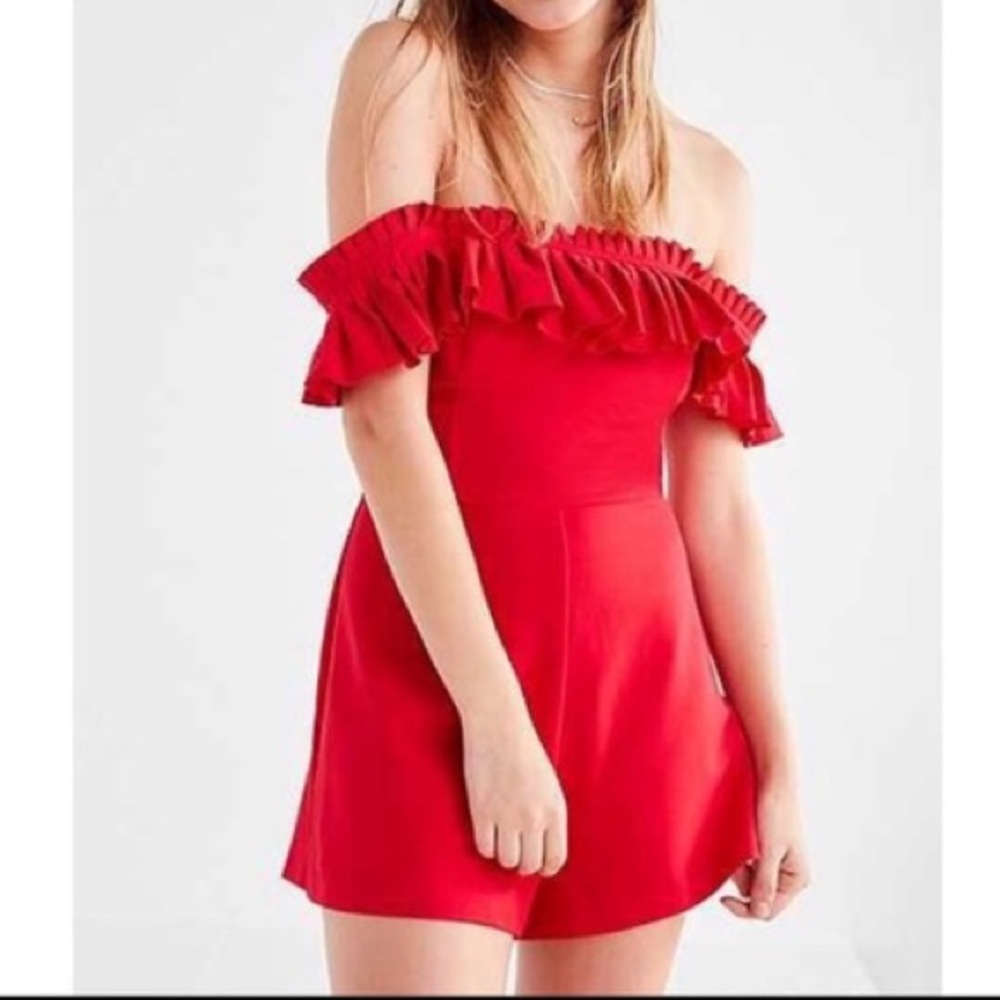 Urban Outfitters Heather Red Ruffle Romper